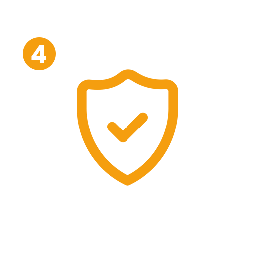 Orange outline shield validation icon with a number four badge.