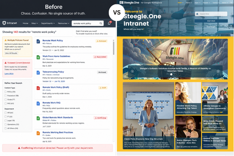 Before and after of an Intranet design