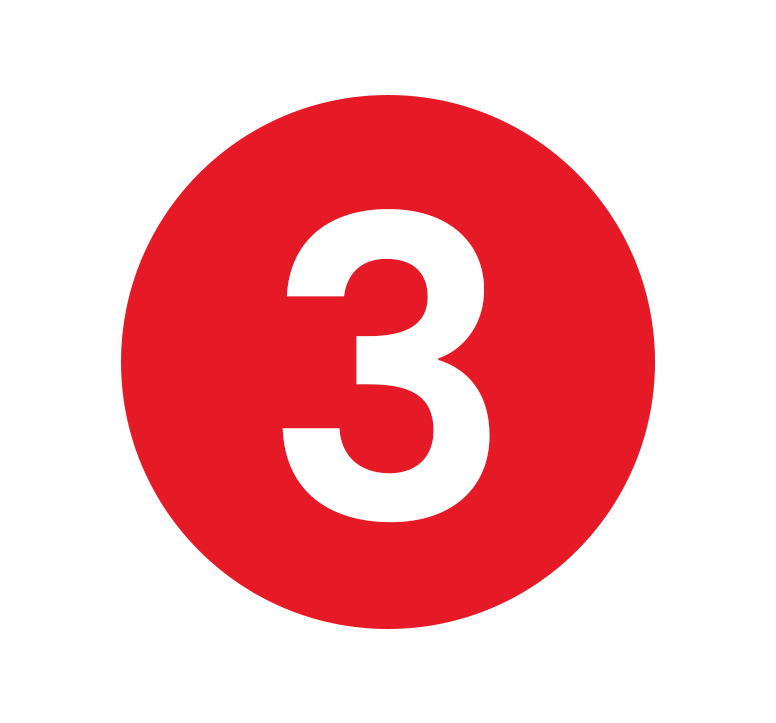 Red circular button with the number 3.