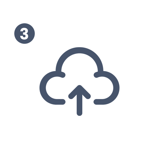 Dark blue outline cloud upload icon with a number three badge.