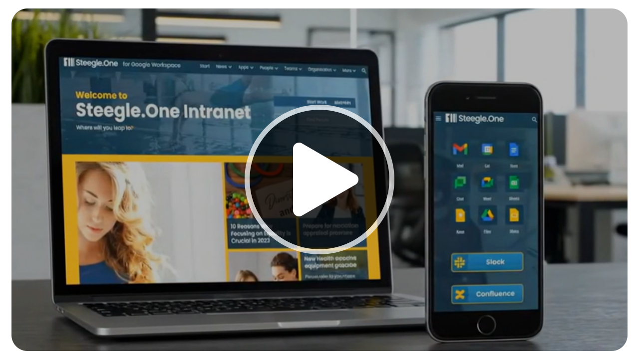 Steegle.One intranet displayed on a laptop and mobile device screen.