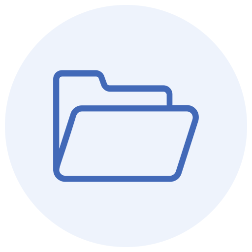 Blue outline folder icon set against a circular background.