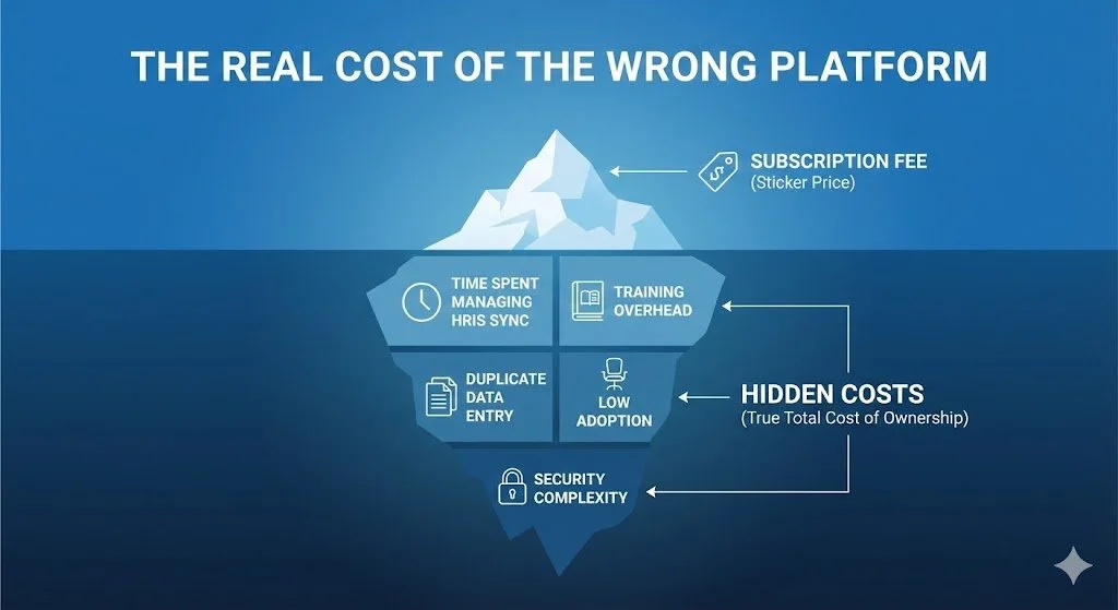 The Real Cost of the Wrong Platform: Iceberg Infographic on Hidden Fees & Total Cost of Ownership