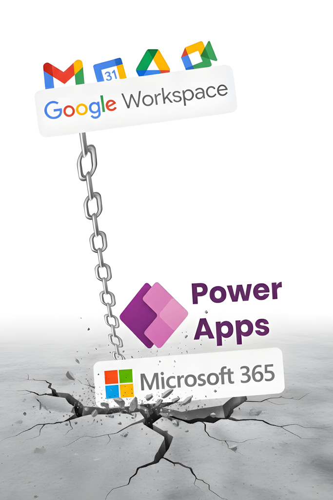 Google Workspace tools chained to Microsoft 365 Power Apps