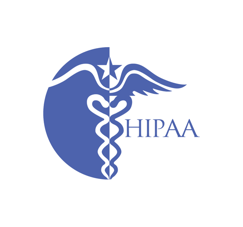 HIPAA compliance badge featuring a classic medical caduceus symbol
