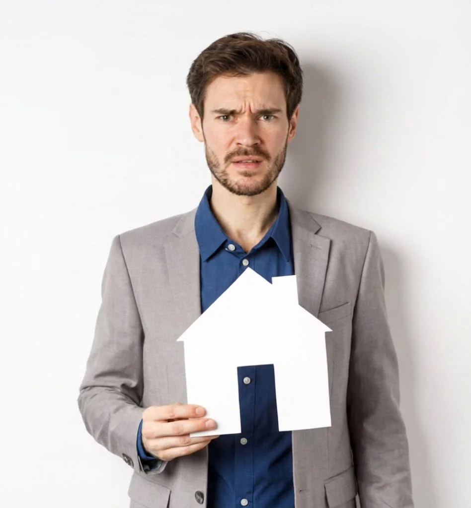 Real estate agent with a confused facial expression