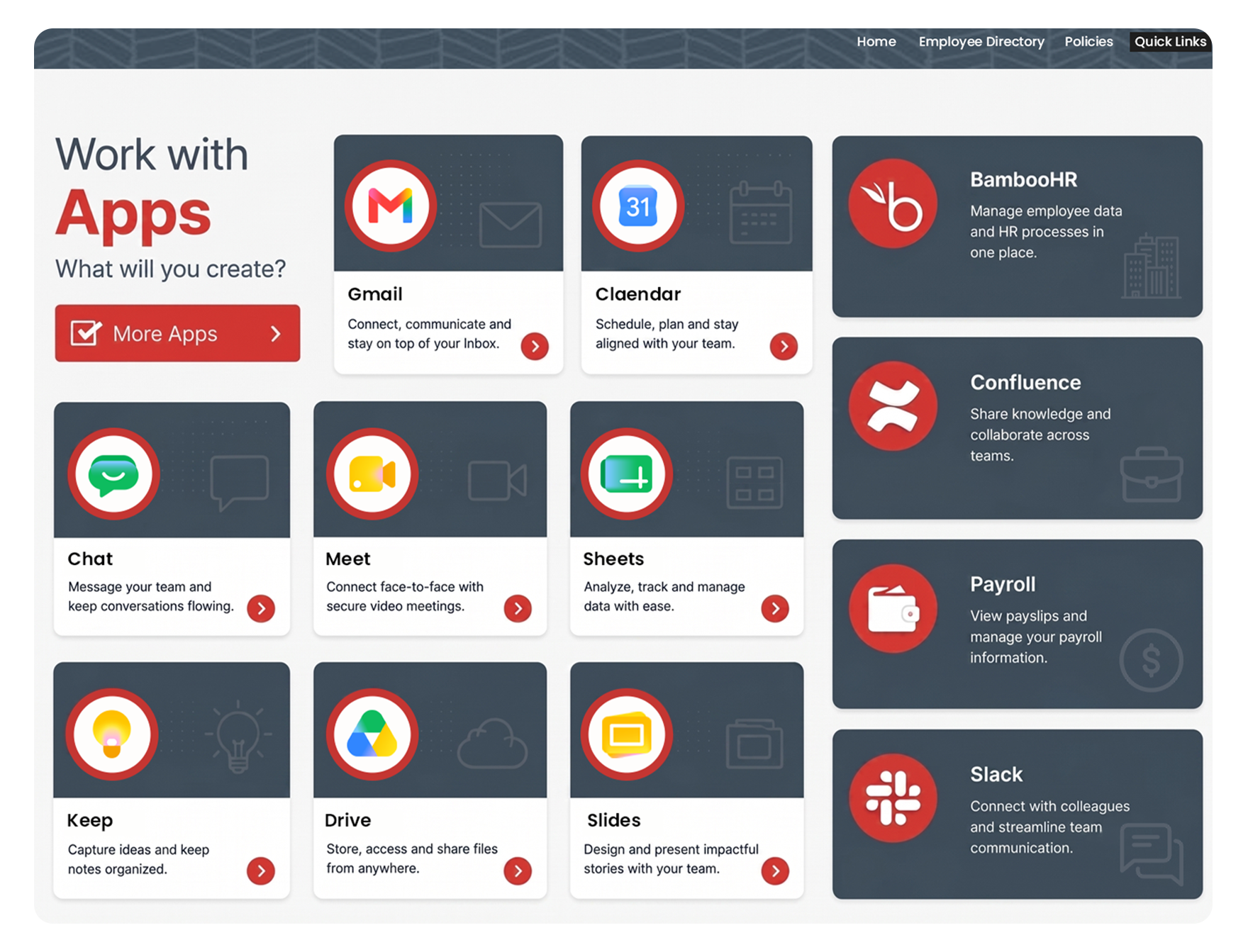 Steegle.One intranet enhancement with a unified resources page or quick links, providing one‑click access to productivity apps and designed for user engagement.