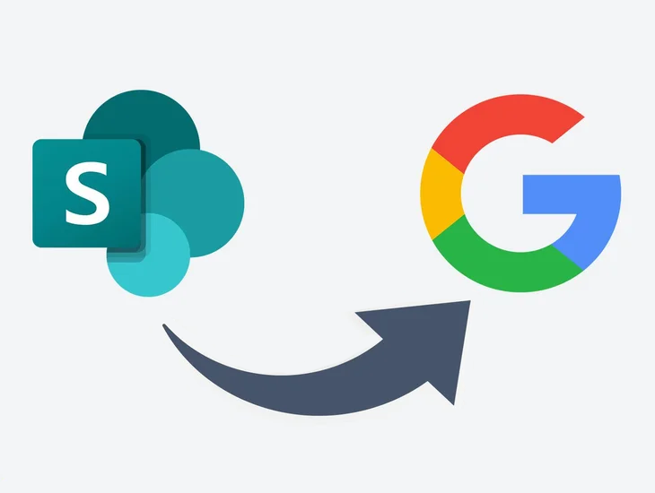 An arrow pointing from the SharePoint logo to a Google Workspace icon.