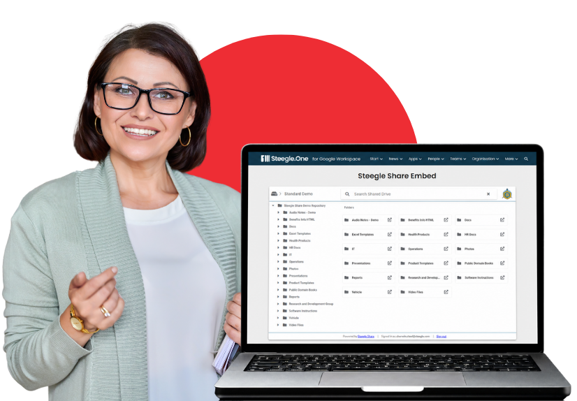 Library Woman smiling with Steegle Share