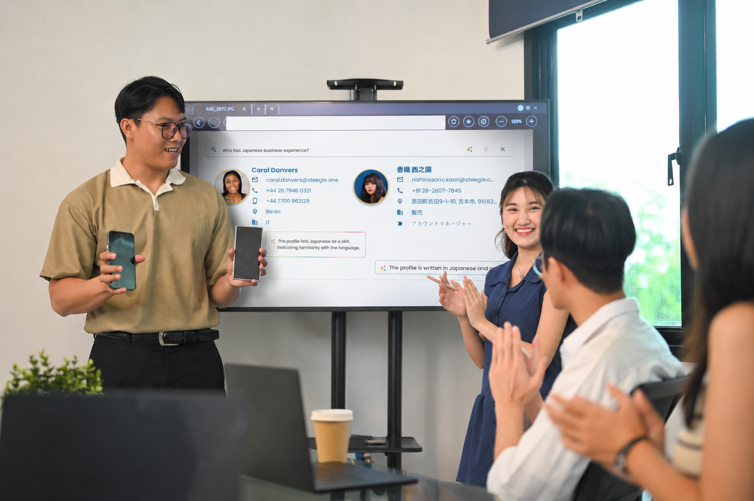 Teammates presenting on coworkers about something