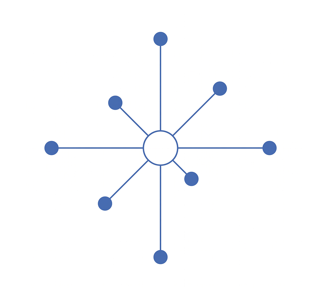 Network diagram illustrating a central hub node connected to multiple outer nodes.