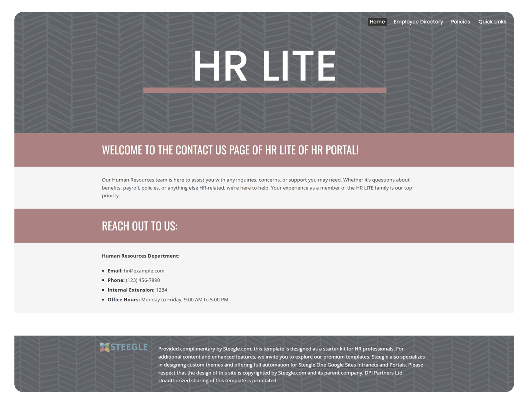 Greyed‑out homepage of a standard Google Site design.