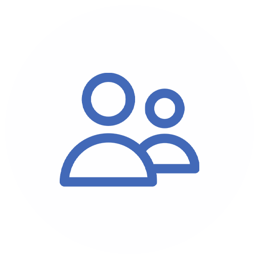 People icon representing user groups, team directories, and collaborative account management.