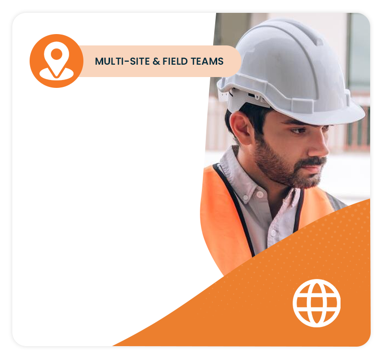 Field team member wearing a hard hat and safety vest at a job site