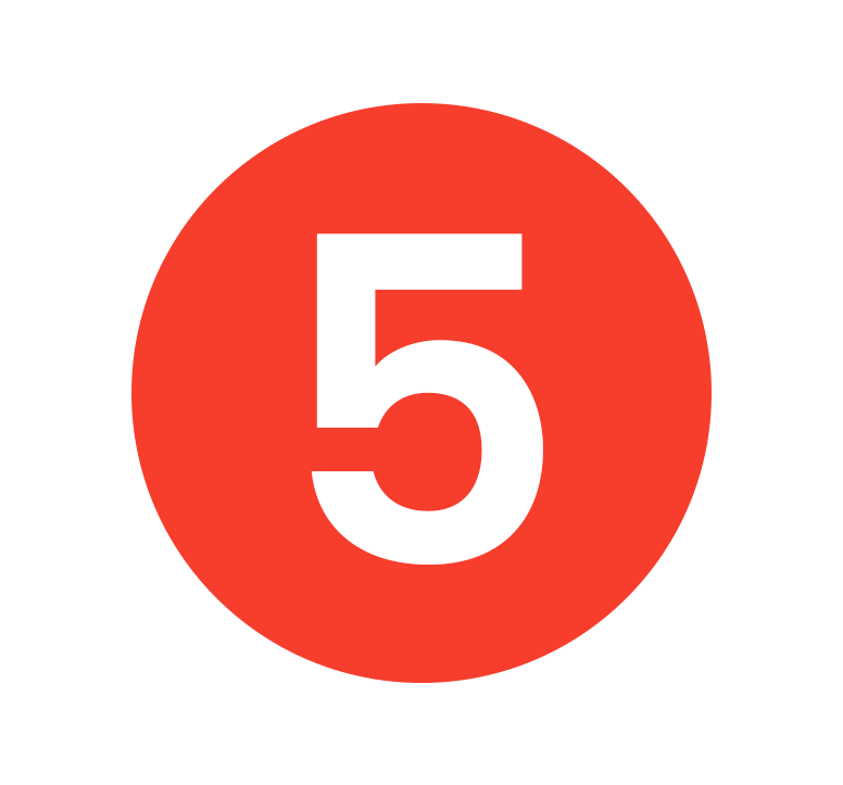 Red circle icon displaying the number five in solid white text