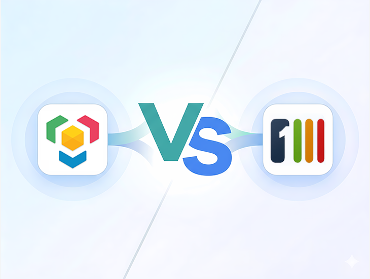 A comparison graphic displaying LumApps vs Steegle.One intranet logos.
