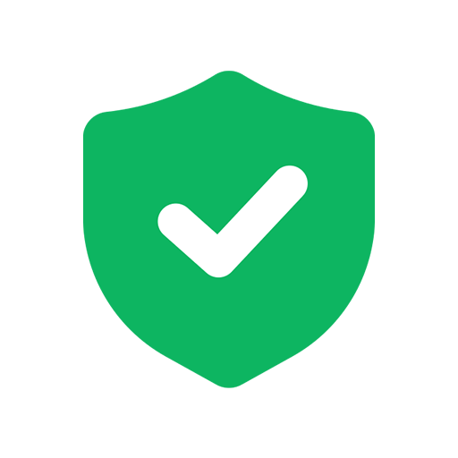 Solid green shield icon with a white checkmark representing security approval.