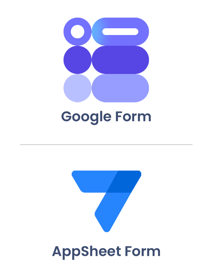 Google Form and AppSheet Form interface icons for data collection
