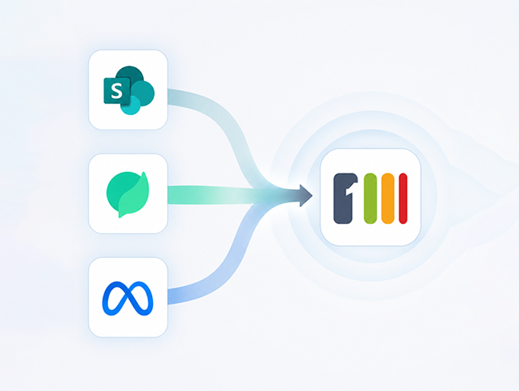 Arrows showing data migration from various platforms into Steegle.One.