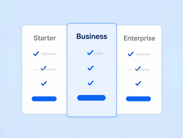 Three flexible pricing plans comparing Starter, Business, and Enterprise.