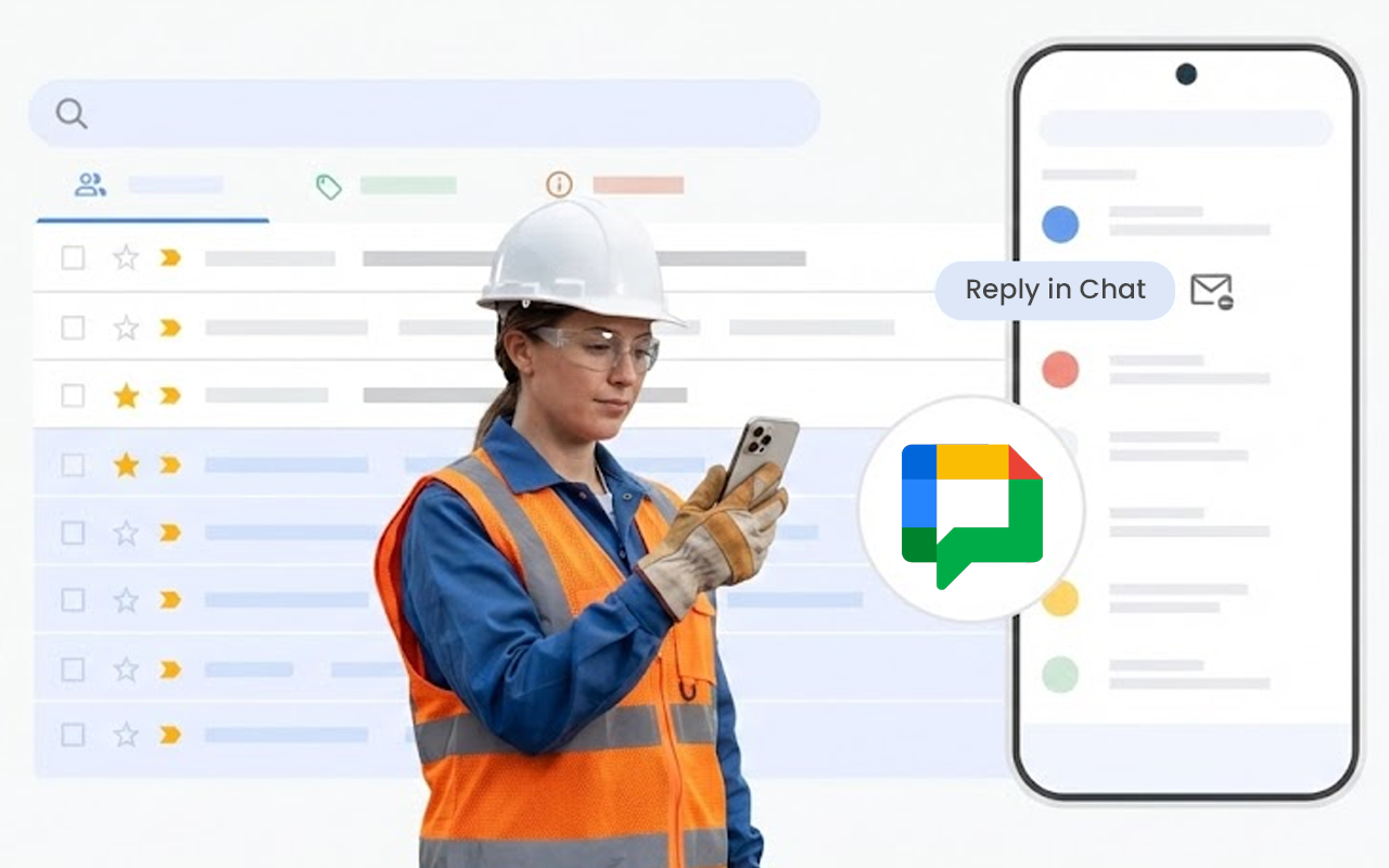 Contractor replying in real time using Google Chat on Mobile Device