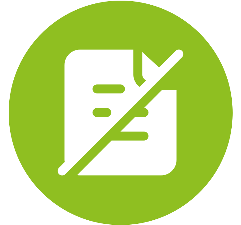 Green file icon with a cancel symbol, indicating no file has been collected.