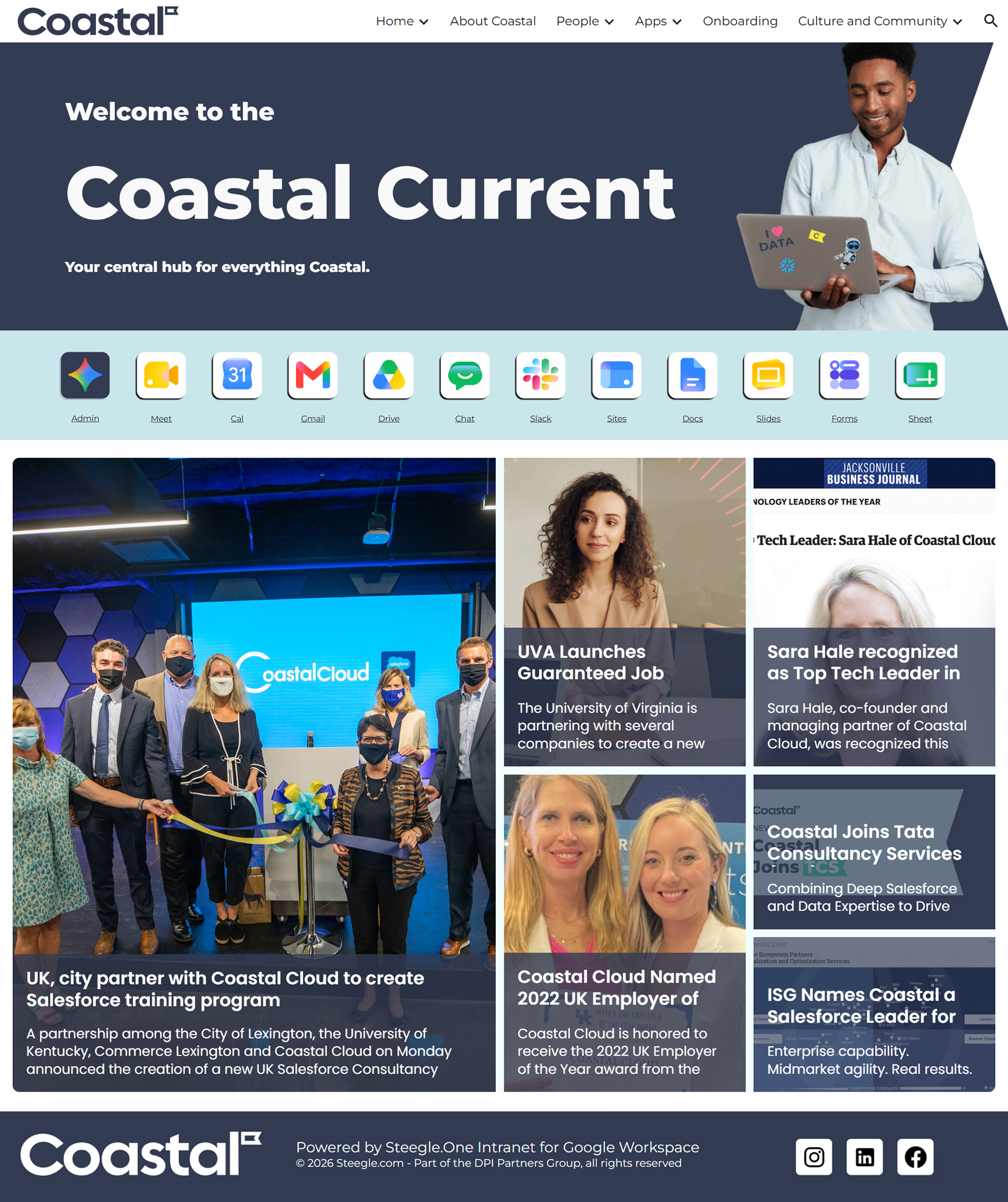 Coastal Current intranet homepage powered by Steegle.One for Google Workspace.
