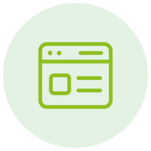 Green outline web page icon set against a circular background.