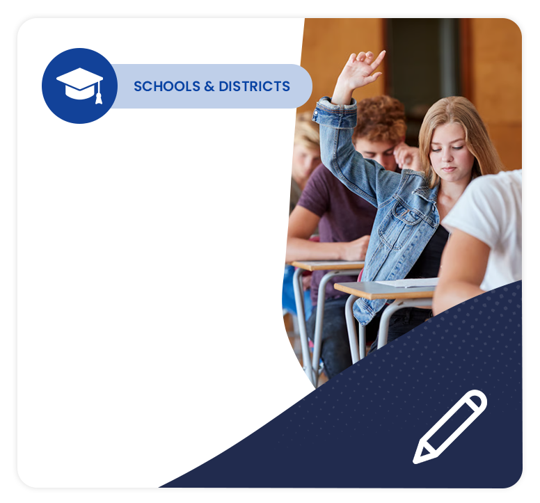Student raising hand in a classroom setting for Schools and Districts