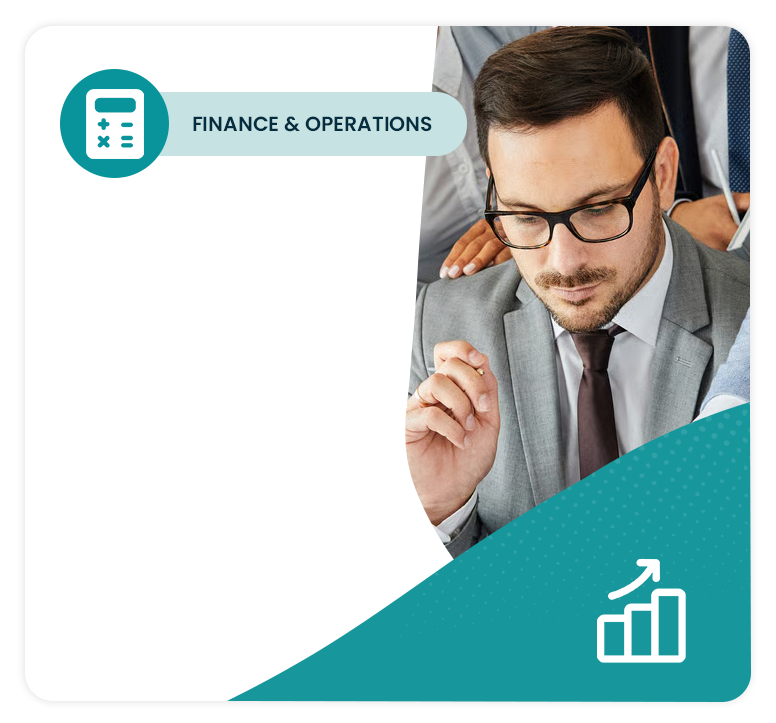 Corporate manager reviewing helpdesk data for Finance and Operations
