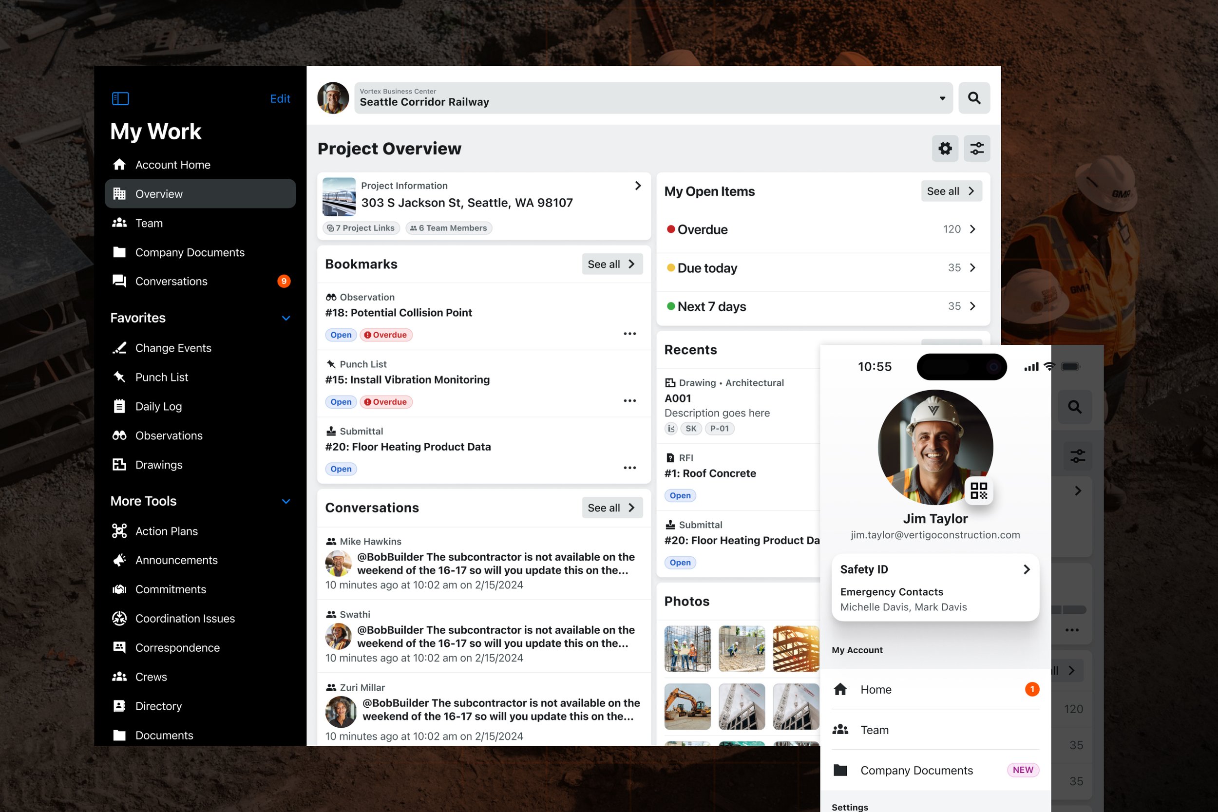 Procore dashboard screenshot showing project management tools