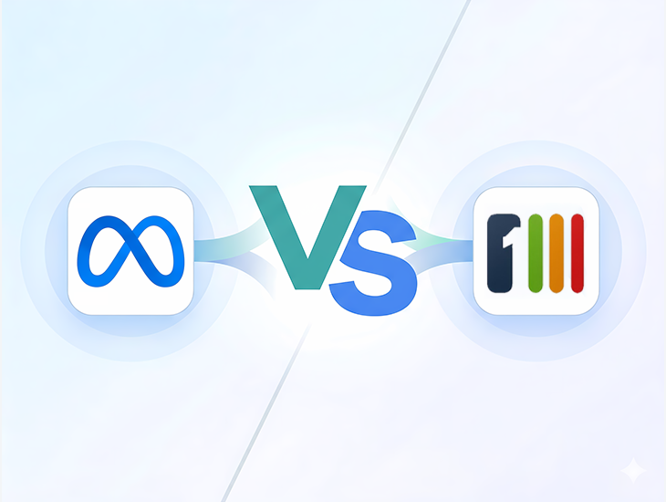 A comparison graphic displaying Meta vs Steegle.One intranet logos.