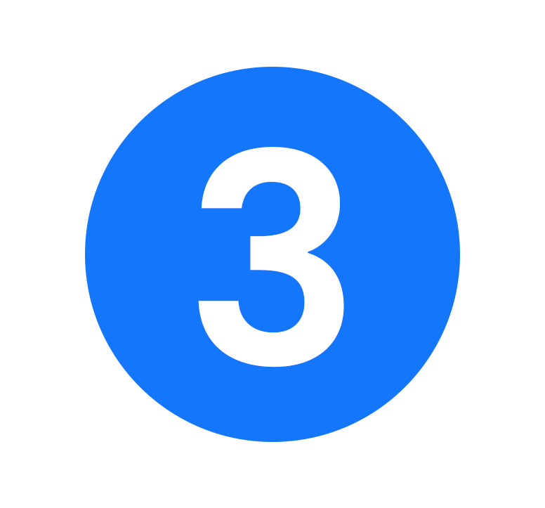 Blue circle icon containing the number three in white text