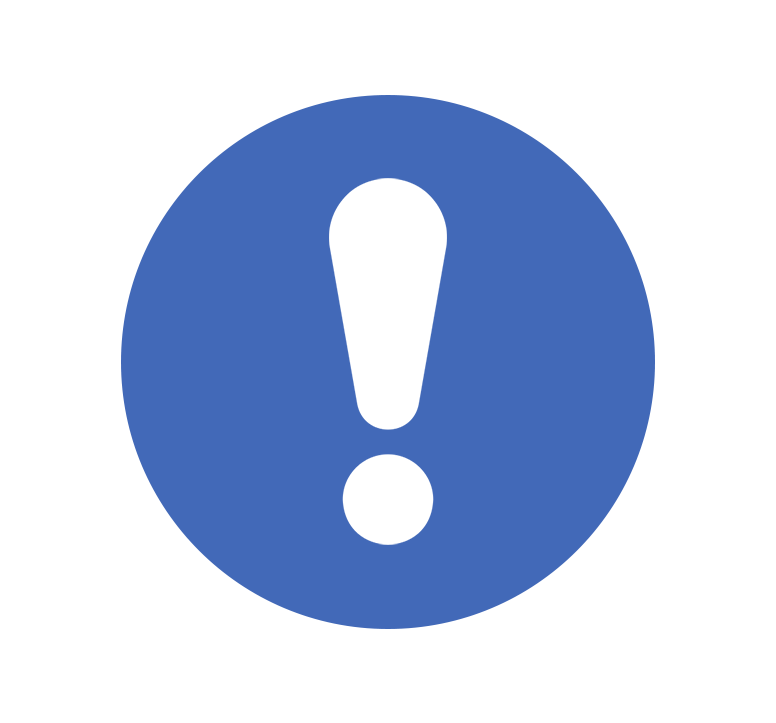 Blue circular button with a warning icon.