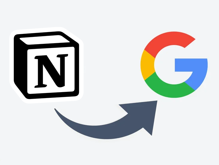 An arrow pointing from the Notion logo to a Google Workspace icon.