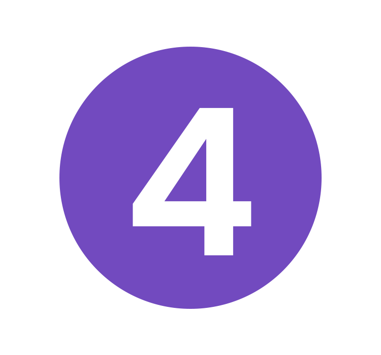 Purple circle icon showing the number four in clean white text