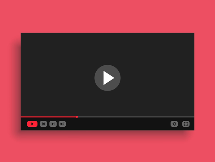 YouTube video player interface on red background.