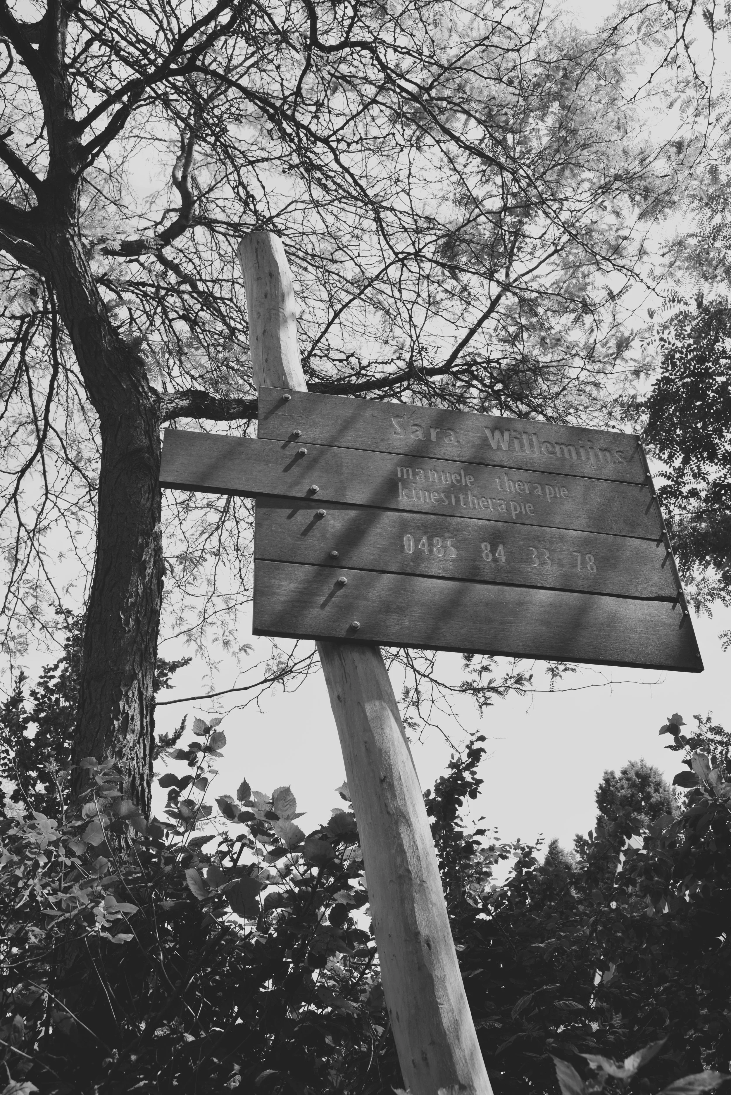 Wooden sign of the practice of Sara Willemijns in Gentbrugge