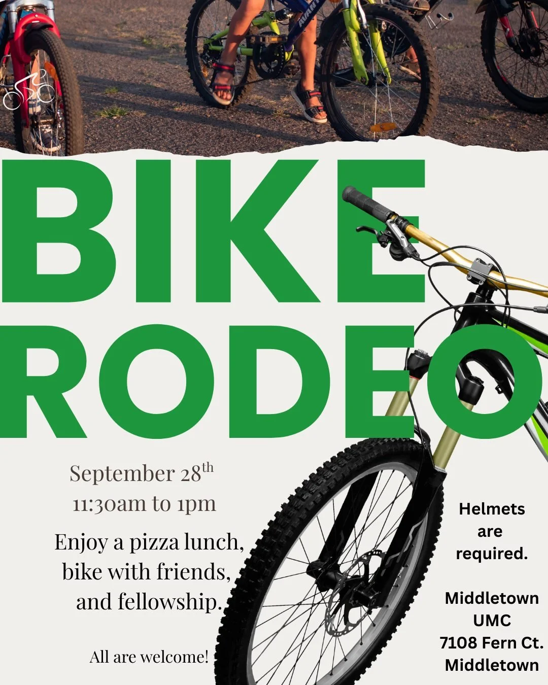 Today! Join us for pizza, playground time, and a bike rodeo! (Scooters are welcome too!