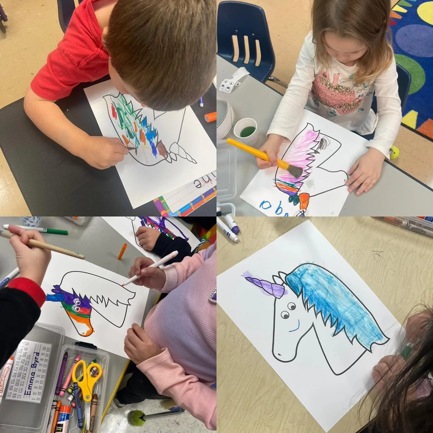 Today, our four and five year olds read Little Unicorn is Sad and talked about how everyone&mdash;even unicorns&mdash;feels sad sometimes. 💙 We learned how to breathe deeply so that we can talk about how we feel. 

After the story, they created unic