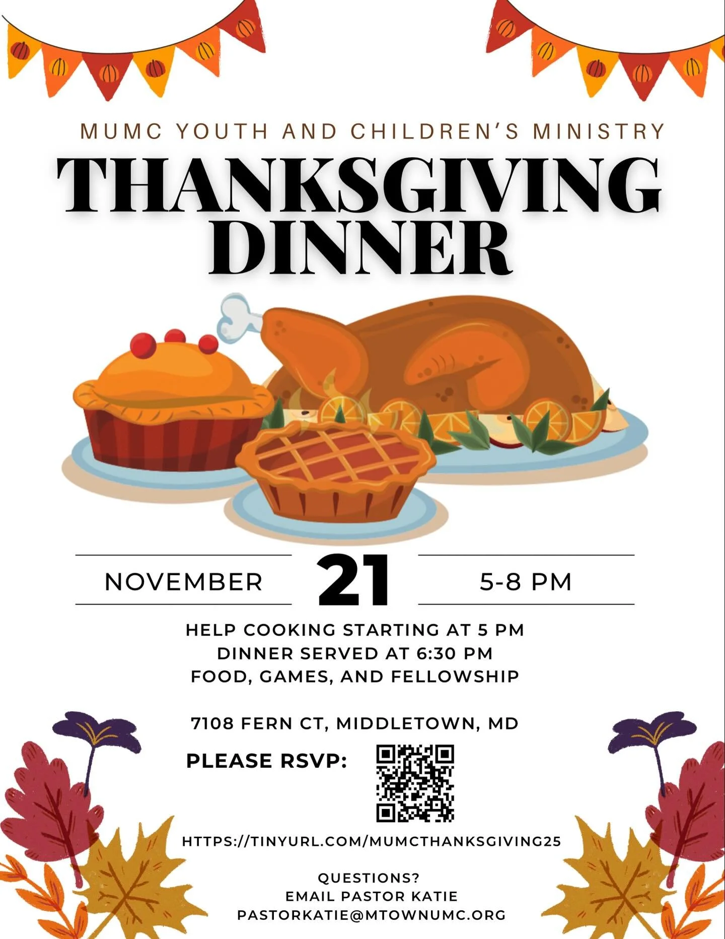 Tonight is our Youth &amp; Children&rsquo;s Ministry Thanksgiving Dinner, and everyone is invited! 🦃✨

Our amazing kids and teens will start cooking at 5:00 PM, and we&rsquo;ll be serving dinner around 6:30 PM. No need to register&mdash;just come, g