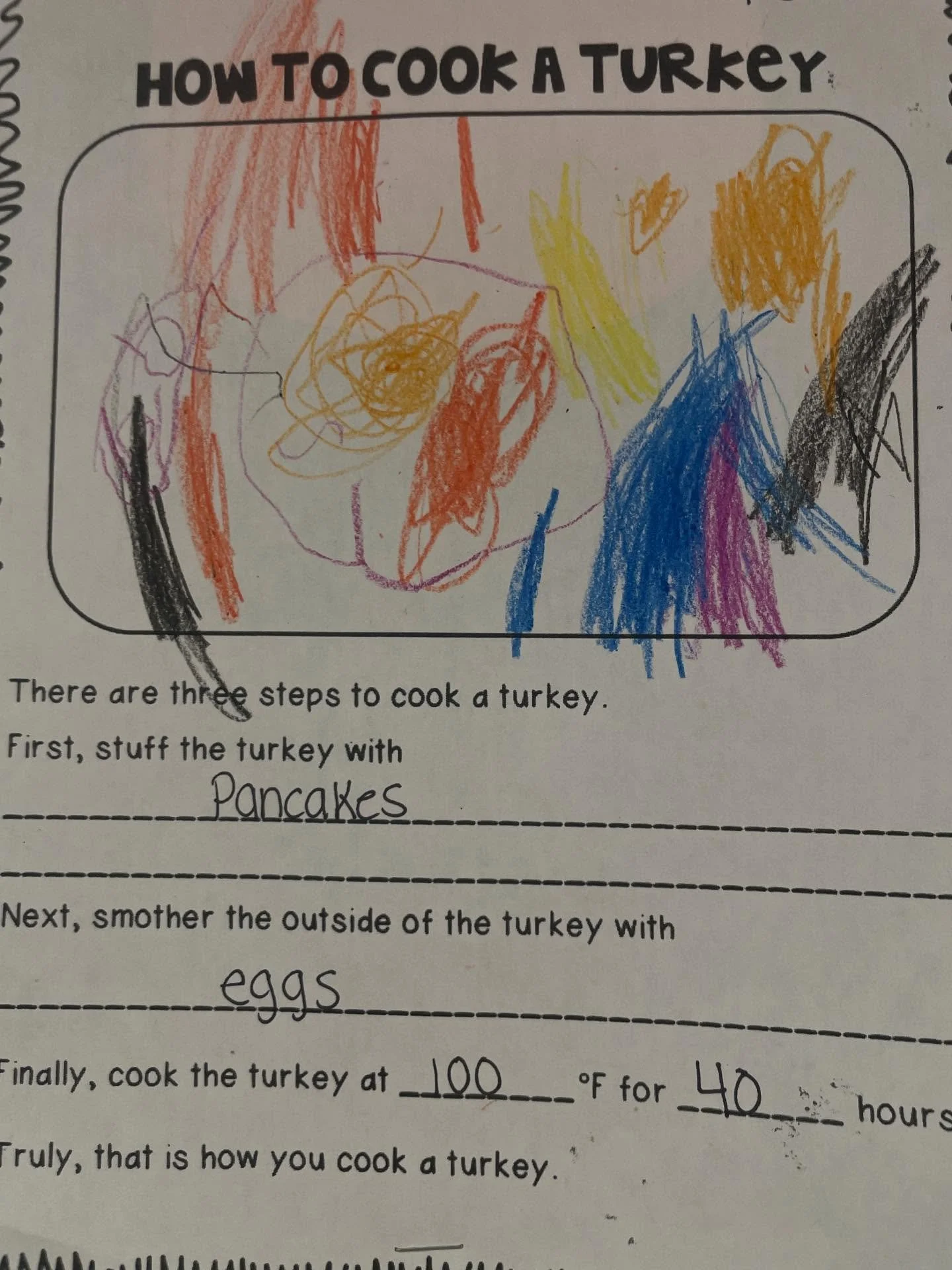 How do we cook a turkey?
According to Ms. Diehl&rsquo;s class, they&rsquo;ve got it all figured out! 🦃😄 

(But&hellip; maybe don&rsquo;t try these recipes at home.)

Our three-year-olds shared their very best ideas for preparing the perfect Thanksg