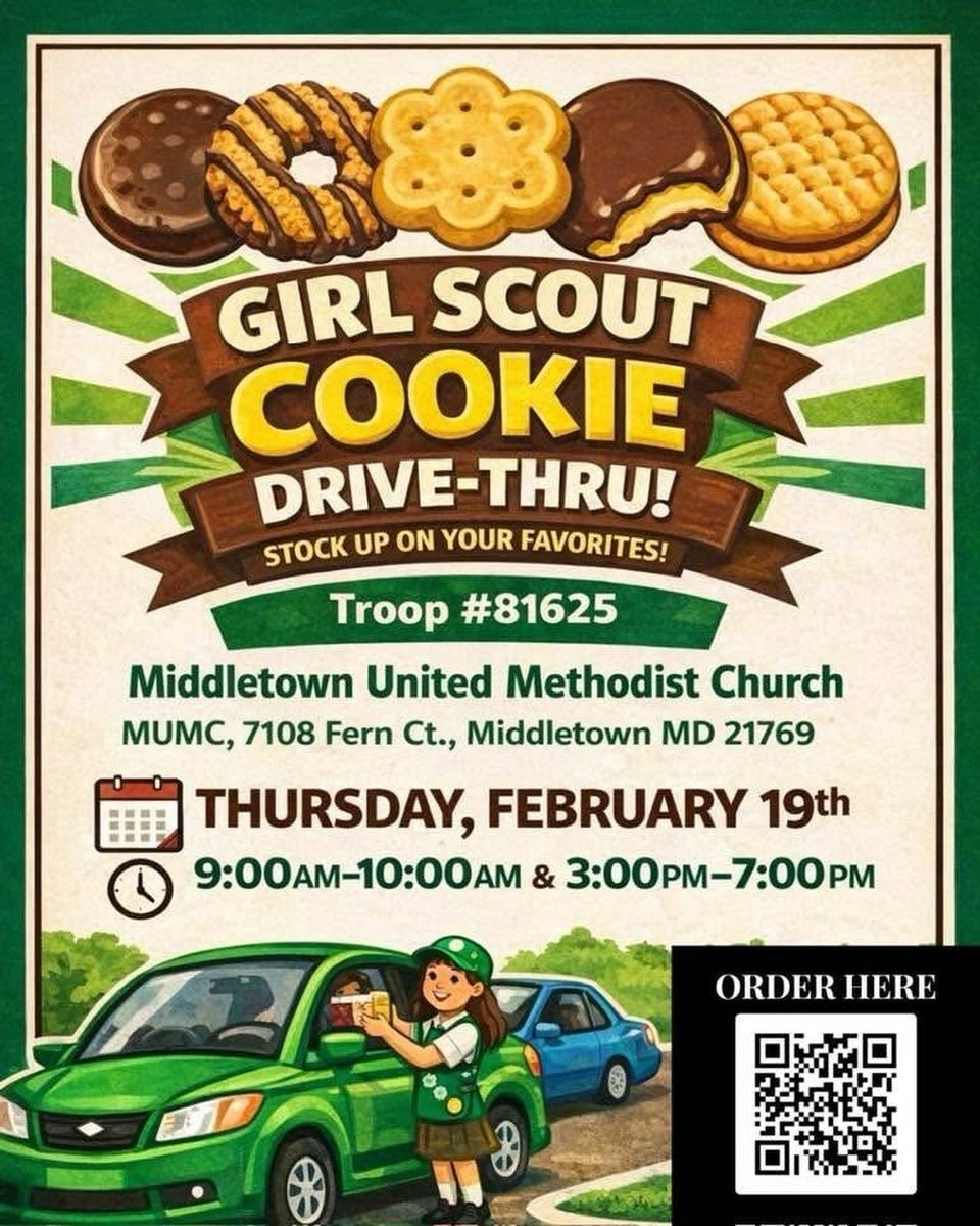 Please be aware when pulling in and out of our parking lot Thursday as one of our teen troops has a drive through cookie booth going on.