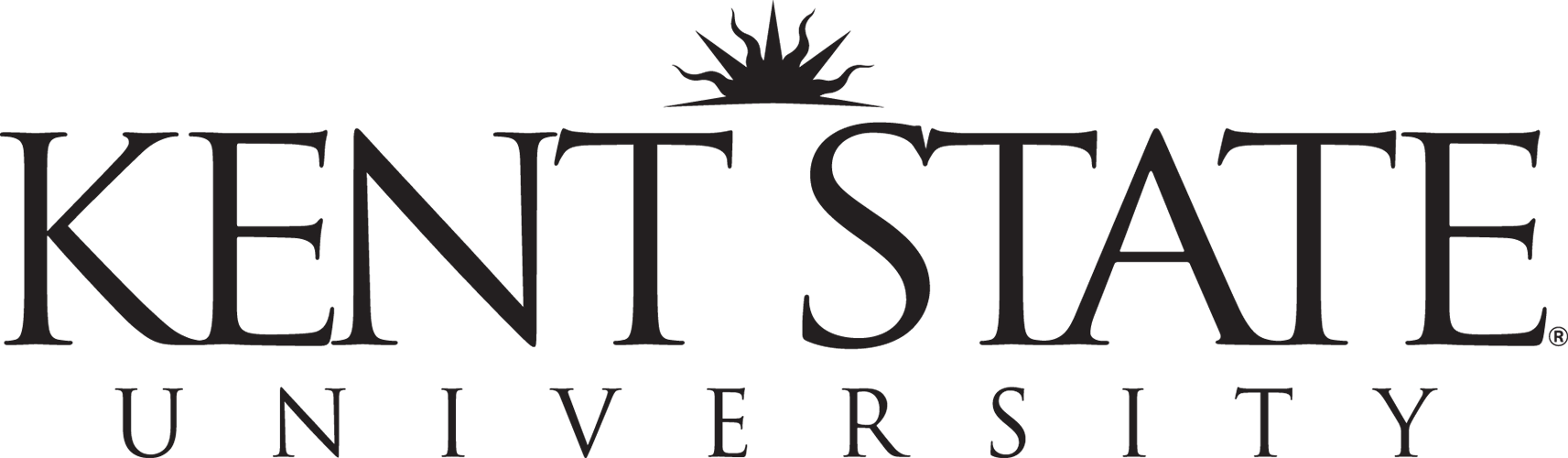 Logo of Kent State University with black text and a stylized sun icon above the words.