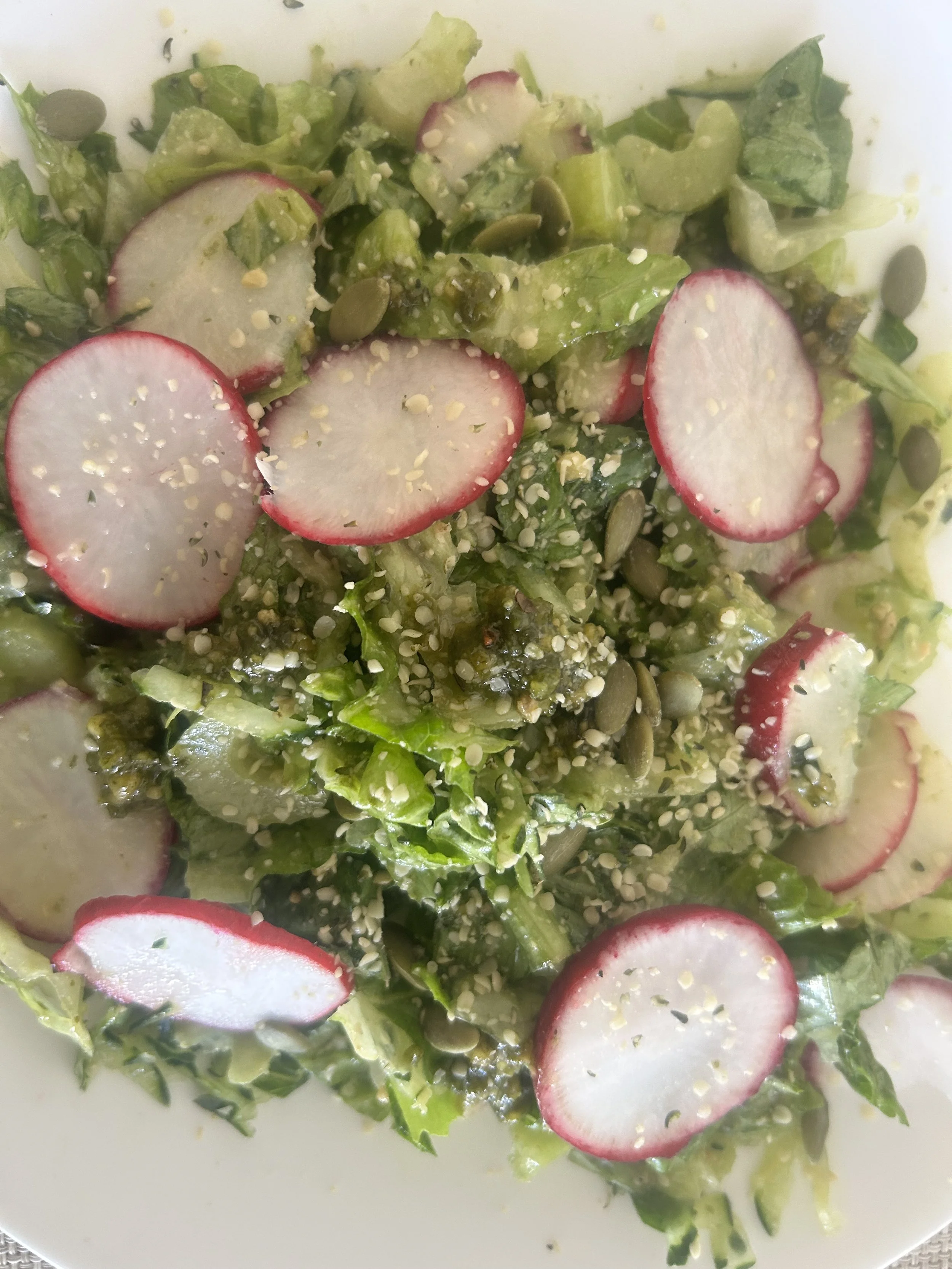 Easy Pesto Salad with Radishes, Celery and Sauerkraut