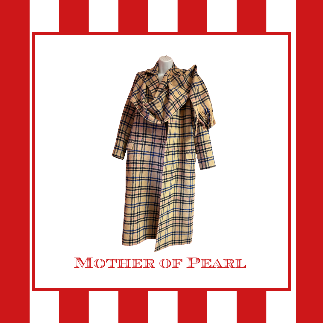 Mother of Pearl camel check coat with dettachable scarf