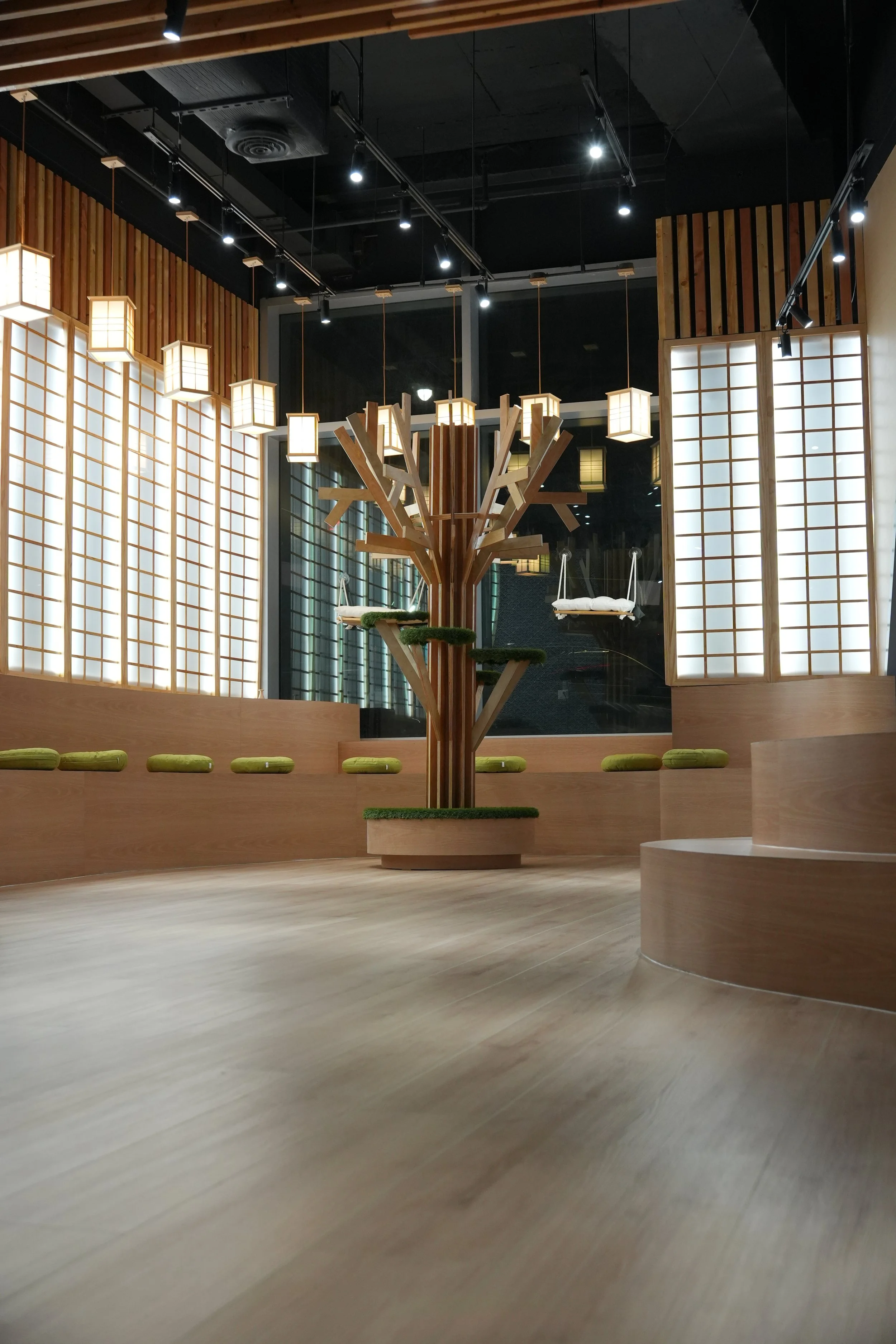 Japanese-inspired cat cafe interior in Flushing, Queens