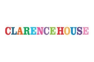 Colorful text spelling 'CLARENCE HOUSE' on a white background.