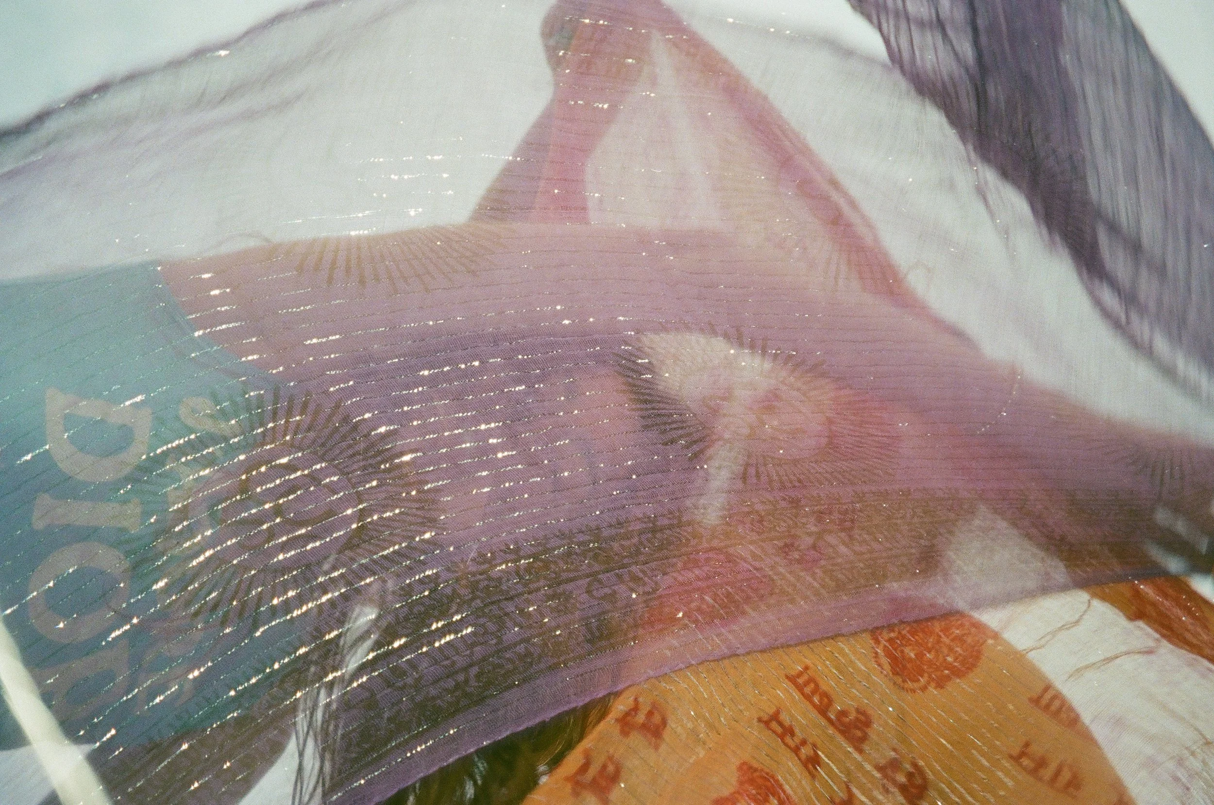 Close-up of a colorful banknote featuring intricate patterns and design elements.