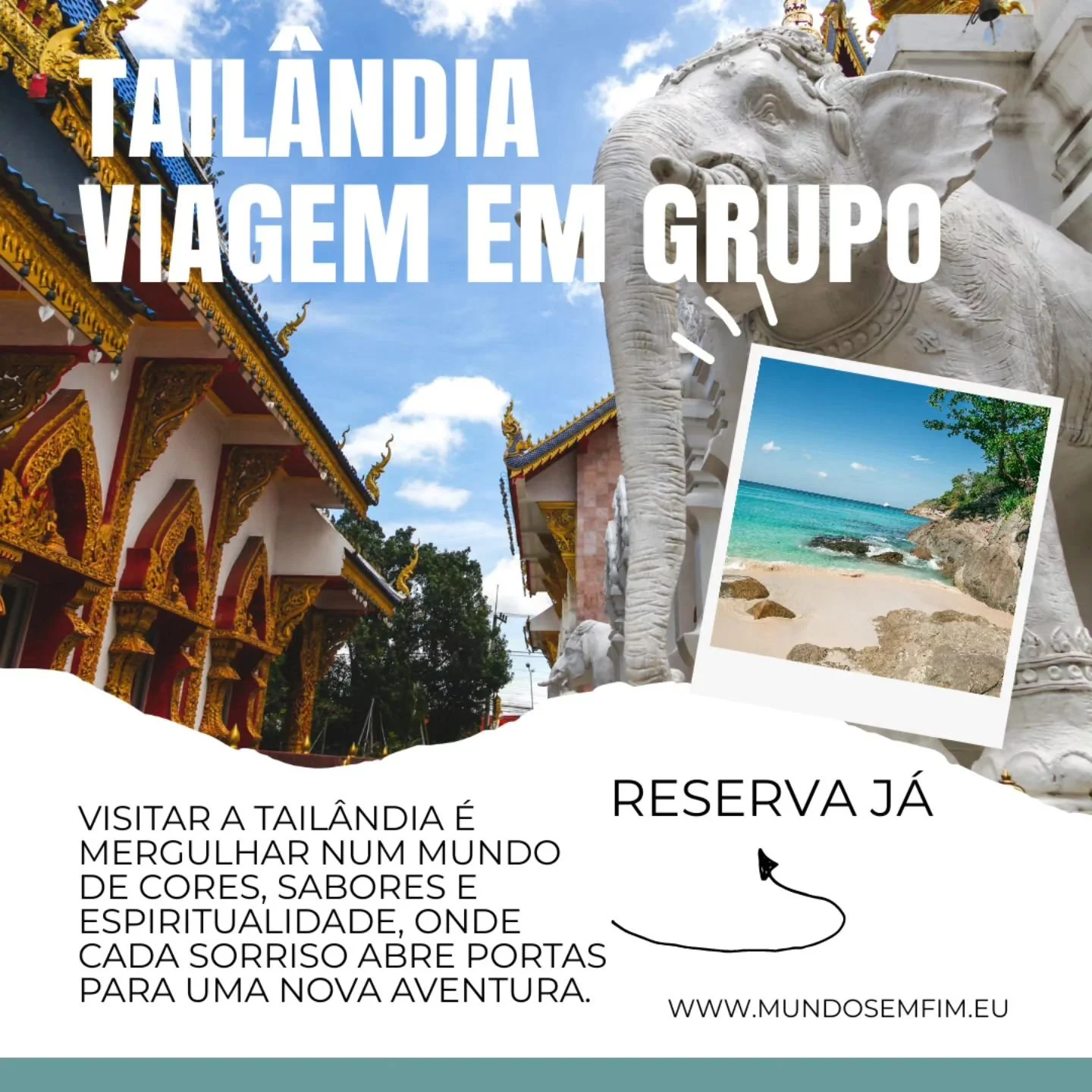😍 Explora a Tail&acirc;ndia durante 13 dias inesquec&iacute;veis com a Mundo Sem Fim!

Em Bangkok, mergulha na cultura da cidade com templos deslumbrantes e mercados flutuantes. Em Chiang Mai, vais descobrir montanhas e templos hist&oacute;ricos. De